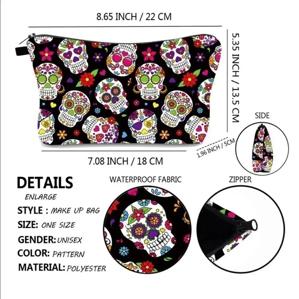 Make up bag SKULLS colorful +2 poly mailers 10x13